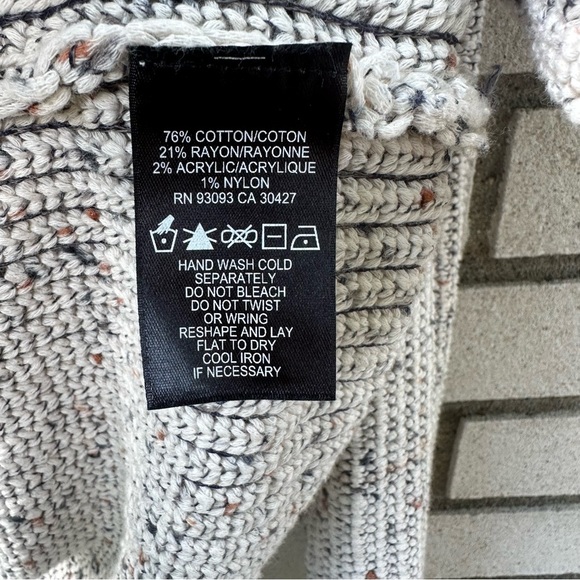 NIC+ZOE Fringe Trim Open Front Textured Knit Jacket Medium Charcoal Cream - Picture 5 of 8